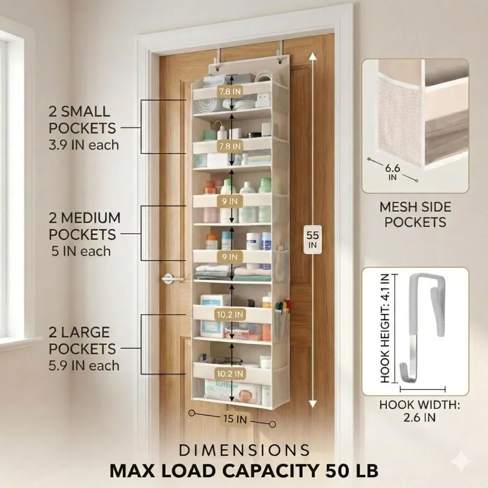NWT HOMELUX THEORY UPGRADED 6 Tiers Over The Door Organizer Hanging
